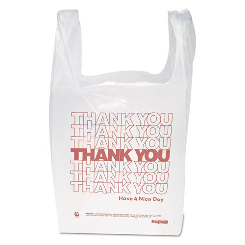 Thank You Handled T-Shirt Bag, 0.167 bbl, 12.5 microns, 11.5" x 21", White, 900/Carton