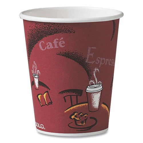 Paper Hot Drink Cups in Bistro Design, 10 oz, Maroon, 1,000/Carton