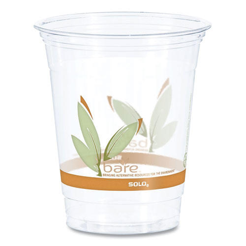 Bare Eco-Forward RPET Cold Cups, ProPlanet Seal, 12 oz to 14 oz, Leaf Design, Clear, Squat, 50/Pack, 20 Packs/Carton