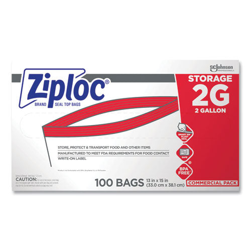 Double Zipper Storage Bags, 2 Gal, 1.75 Mil, 15" X 13", Clear, 100/carton