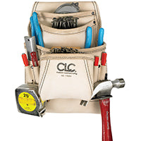 CLC Tool Works Series 179354 Carpenter's Nail/Tool Bag, 20 in W, 20-1/2 in H, 10-Pocket, Leather, White