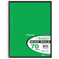 TOP FLIGHT WB70PF 4510816 Wide Rule Notebook, Micro-Perforated Sheet, 70-Sheet, Wirebound Binding