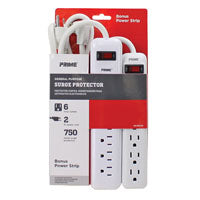 Prime PBCB0004 General-Purpose Surge Protector, 125 V, 15 A, 6 -Outlet, 750 J Energy, <1 ns Response, White