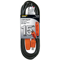 PowerZone Extension Cord, 14 AWG Cable, 5-15P Grounded Plug, 5-15R Grounded Receptacle, 15 ft L, 15 A, 125 V