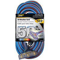 PowerZone Extension Cord, 12 AWG Cable, 5-15P Grounded Plug, 5-15R Grounded Receptacle, 50 ft L, 15 A, 125 V