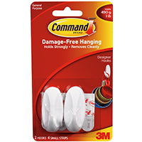 Command 17082 Designer Hook, 1/4 in Opening, 1 lb, 2-Hook, Plastic, White