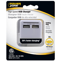 PowerZone ORUSB340 AC Compact USB Charger with Light, 2 -USB Port, 2 -Outlet, White