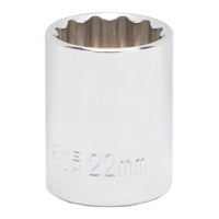 Vulcan MT6534044 Drive Socket, 22 mm Socket, 1/2 in Drive, 12-Point, Chrome Vanadium Steel, Chrome