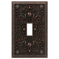 Amerelle Filigree 65TDB Wallplate, 4-1/2 in L, 2-13/16 in W, 1 -Gang, Metal, Aged Bronze