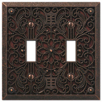 Amerelle Filigree 65TTDB Wallplate, 4-1/2 in L, 4-7/16 in W, 2 -Gang, Metal, Aged Bronze