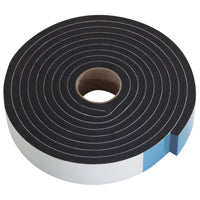 M-D 43154 Weatherstrip Tape, 1-1/4 in W, 3/8 in Thick, 10 ft L, Sponge Rubber, Black