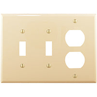 Eaton Wiring Devices PJ28V Combination Wallplate, 4-7/8 in L, 6-3/4 in W, 3 -Gang, Polycarbonate, Ivory