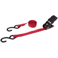 ProSource FH64056 Tie-Down, 1 in W, 14 ft L, Polyester Webbing, Metal Ratchet, Red, 500 lb, S-Hook End Fitting