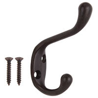 ProSource H6271007ORB-PS Coat and Hat Hook, 22 lb, 2-Hook, 1-1/64 in Opening, Zinc, Oil-Rubbed Bronze