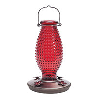 Perky-Pet 8130-2 Bird Feeder, Hobnail Vintage, 16 oz, 4-Port/Perch, Glass, Red, 8.63 in H