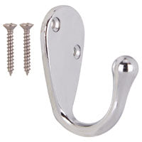 ProSource H63CH-PS Coat and Hat Hook, 22 lb, 1-Hook, 1-1/8 in Opening, Zinc, Chrome