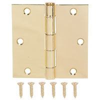 ProSource 20338BBX Square Corner Door Hinge, Steel, Polished Brass, Loose Pin, 180 deg Range of Motion