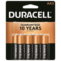 DURACELL COPPERTOP MN15B8ZTSS Battery, 1.5 V Battery, AA Battery, Alkaline, Manganese Dioxide