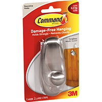 Command 17063-BN Decorative Hook, 5 lb, 1-Hook, Plastic, Brushed Nickel