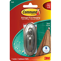 Command 17051BN-B Decorative Hook, 3 lb, 1-Hook, Plastic, Silver, Brushed Nickel