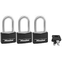 Master Lock 141TRILF Padlock, Keyed Alike Key, Large Shackle, 1/4 in Dia Shackle, 1-1/2 in H Shackle, Steel Shackle