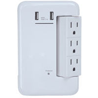 PowerZone ORRUSB346S USB Charger with Surge Protection, 2 -Pole, 3.4 A, White