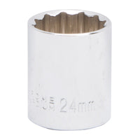 Vulcan MT6534101 Drive Socket, 24 mm Socket, 1/2 in Drive, 12-Point, Chrome Vanadium Steel, Chrome