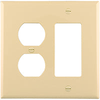 Eaton Wiring Devices PJ826V Combination Wallplate, 4-7/8 in L, 4-15/16 in W, 2 -Gang, Polycarbonate, Ivory