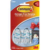 Command 17092CLR Adhesive Hook, 1 lb, 2-Hook, Plastic, Clear