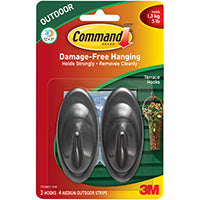 Command 17086S-AW Terrace Hook, 3 lb, 2-Hook, Plastic, Slate