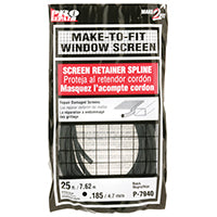 Make-2-Fit P7940 Screen Retainer Spline, 0.185 in D, 25 ft L, Vinyl, Black, Round