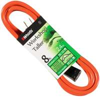 Woods 0720 Extension Cord, 16 AWG Cable, 8 ft L, 13 A, 125 V, Orange