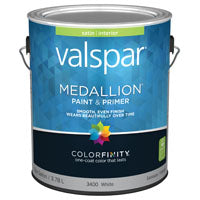 Valspar 027.0003400.007 Latex Paint, Satin, White, 1 gal Can