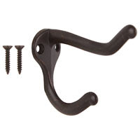 ProSource H62-B076 Coat and Hat Hook, 22 lb, 2-Hook, 1 in Opening, Zinc, Oil-Rubbed Bronze