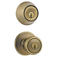 Kwikset 690T5CP6ALRCSK6 Knob Lockset, 3 Grade, Keyed Key, Antique Brass, 2-3/8 x 2-3/4 in Backset, K6 Keyway