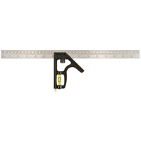 Johnson 420EM Combination Square, 16 in L Blade, SAE/Metric Graduation, Stainless Steel Blade