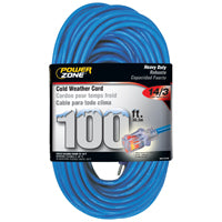 PowerZone Extension Cord, 14 AWG Cable, 5-15P Grounded Plug, 5-15R Grounded Receptacle, 100 ft L, 13 A, 125 V