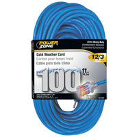 PowerZone Extension Cord, 12 AWG Cable, 5-15P Grounded Plug, 5-15R Grounded Receptacle, 100 ft L, 15 A, 125 V