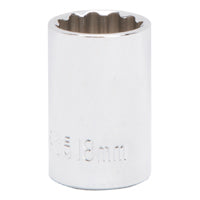 Vulcan MT6529952 Drive Socket, 18 mm Socket, 1/2 in Drive, 12-Point, Chrome Vanadium Steel, Chrome