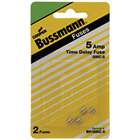 Bussmann BP/GMC-5 Time Delay Fuse, 5 A, 125 V, 10 kA Interrupt, Glass Body