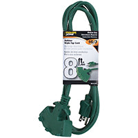 PowerZone ORY605608 Extension Cord, 16 AWG Cable, 8 ft L, 5-15P Grounded Plug Plug, 3 -Socket, 13 A, 125 V, Green