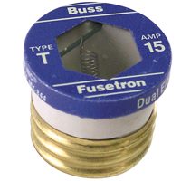 Bussmann T-15 Plug Fuse, 15 A, 125 V, 10 kA Interrupt, Plastic Body, Low Voltage, Time Delay Fuse