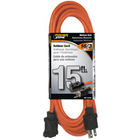 PowerZone Extension Cord, 16 AWG Cable, 5-15P Grounded Plug, 5-15R Grounded Receptacle, 15 ft L, 13 A, 125 V