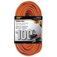 PowerZone Extension Cord, 16 AWG Cable, 5-15P Grounded Plug, 5-15R Grounded Receptacle, 100 ft L, 10 A, 125 V