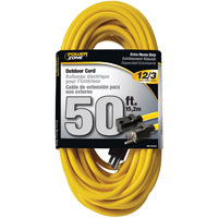 PowerZone Extension Cord, 12 AWG Cable, 50 ft L, 15 A, 125 V, Yellow