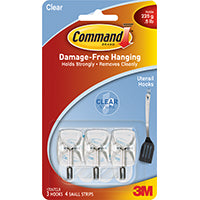 Command 17067CLR Wire Hook, 0.5 lb, 3-Hook, Metal/Plastic, Clear