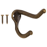 ProSource H62-B071 Coat and Hat Hook, 22 lb, 2-Hook, 1 in Opening, Zinc, Antique Brass