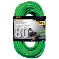 PowerZone Extension Cord, 12 AWG Cable, 80 ft L, 15 A, 125 V, Neon Green