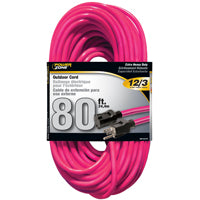 PowerZone Extension Cord, 12 AWG Cable, 80 ft L, 15 A, 125 V, Neon Pink