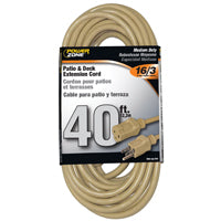 PowerZone Extension Cord, 16 AWG Cable, 40 ft L, 13 A, 125 V, Beige